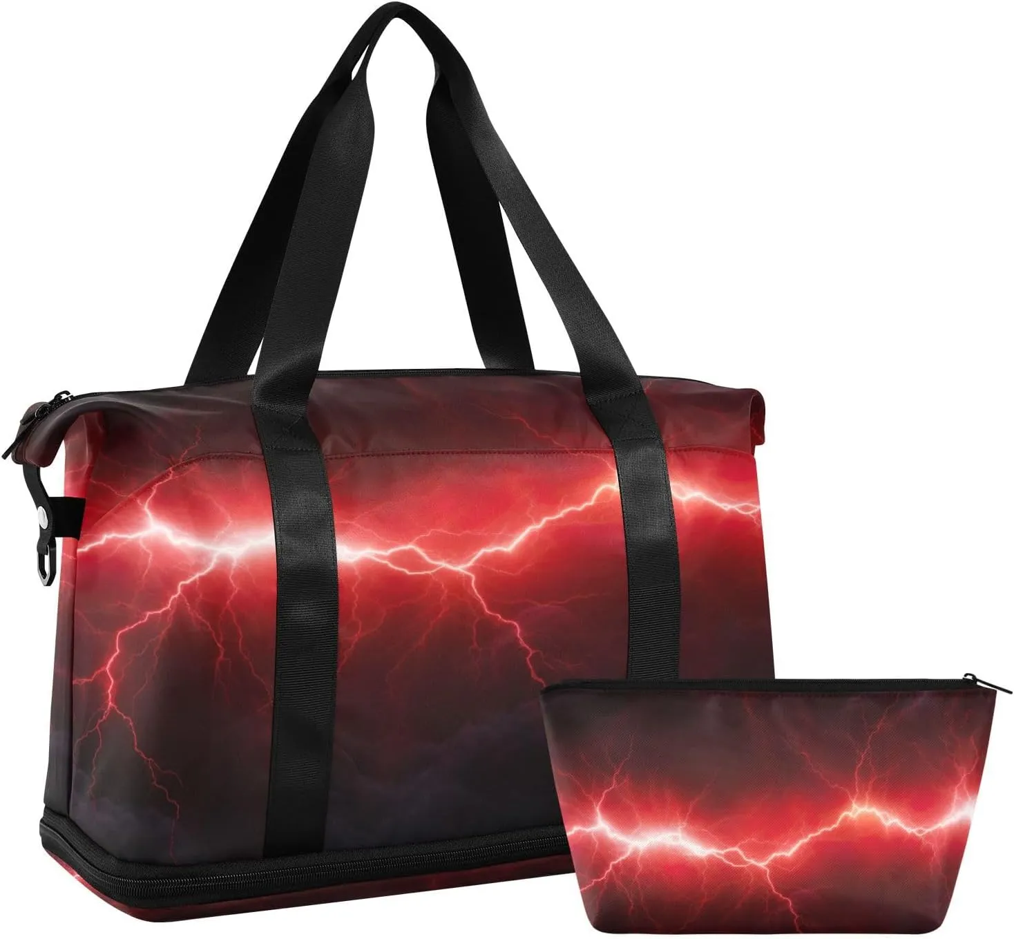 xigua Gym Bag Red Lightning Travel Duffel Bag - Sports Gym Bag with Dry Wet Pocket Cosmetic bag & Shoes Compartment for Women and Men
