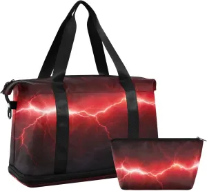 xigua Gym Bag Red Lightning Travel Duffel Bag - Sports Gym Bag with Dry Wet Pocket Cosmetic bag & Shoes Compartment for Women and Men