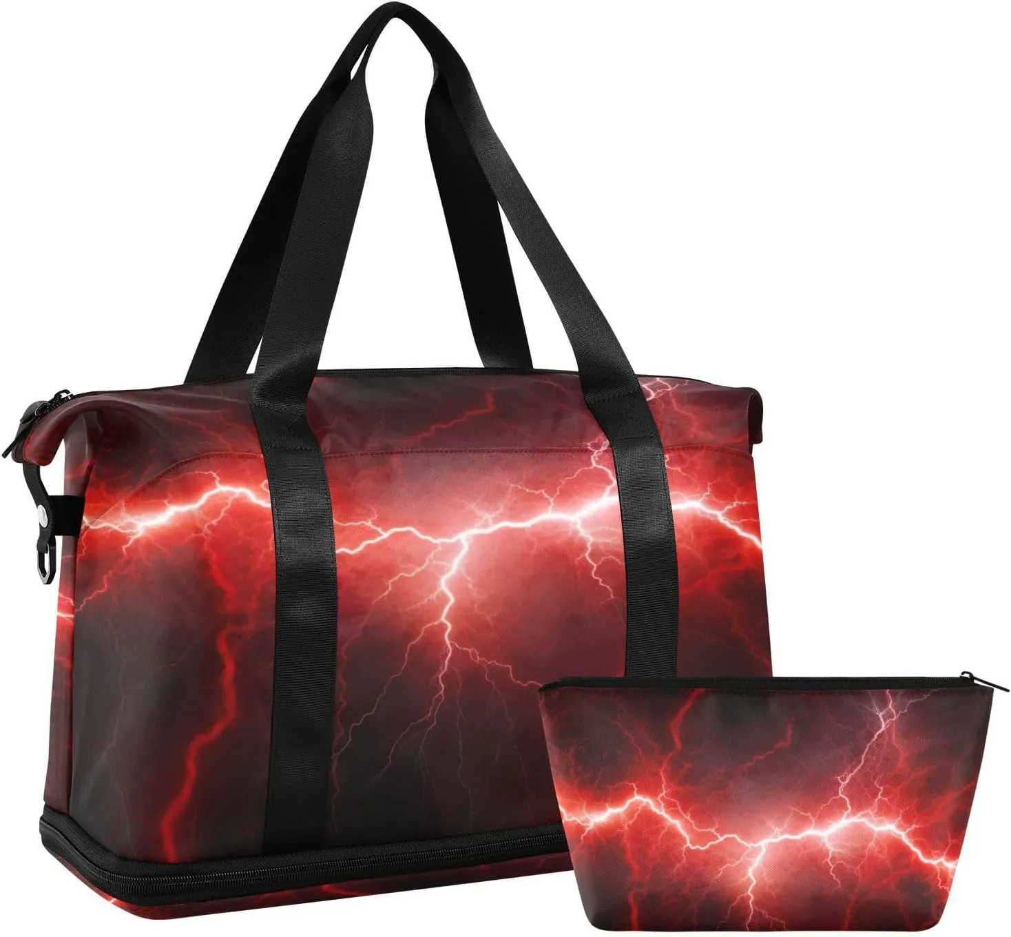 xigua Gym Bag Red Lightning Travel Duffel Bag - Sports Gym Bag with Dry Wet Pocket Cosmetic bag & Shoes Compartment for Women and Men