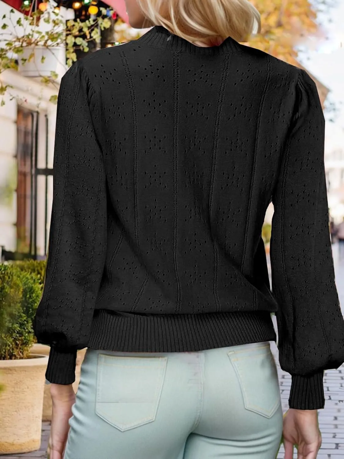 XINWEZZ Womens Sweaters Fall 2024 Casual Puff Long Sleeve Square Neck Cozy Knitted Pullover Sweater Tops Trendy Outfits