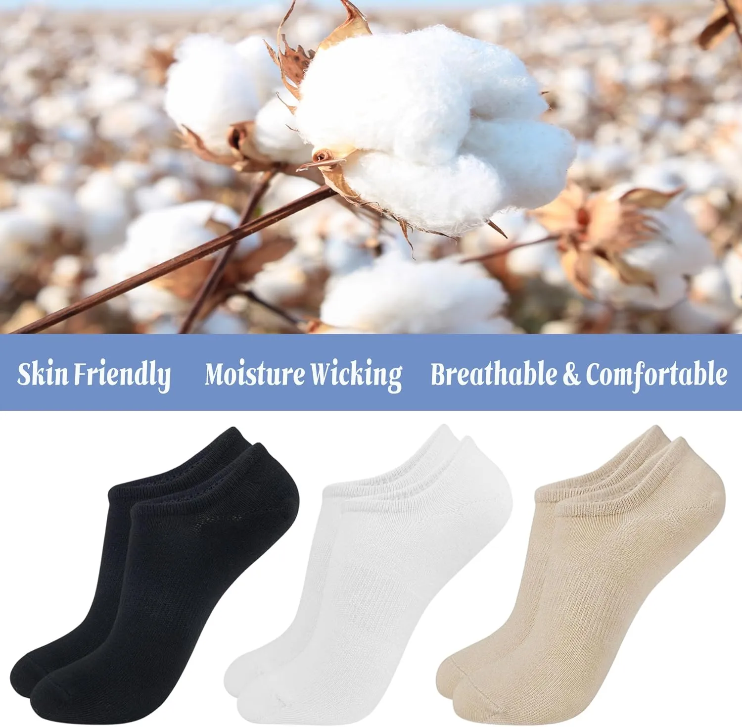 YEJIMONG Womens No Show Socks 6 Pairs Non Slip Grip Cotton Invisible Low Cut Ankle Socks for Women