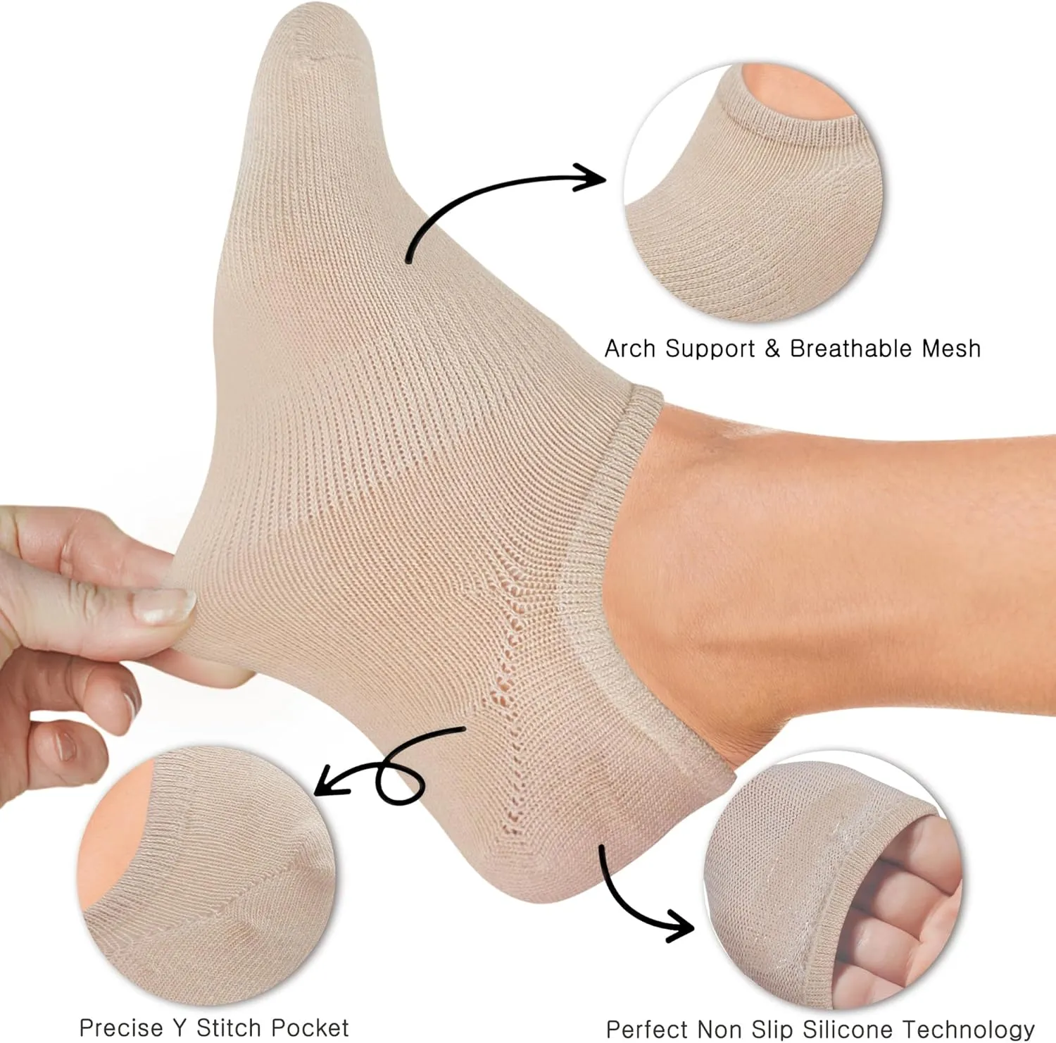 YEJIMONG Womens No Show Socks 6 Pairs Non Slip Grip Cotton Invisible Low Cut Ankle Socks for Women