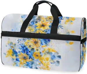 Yellow Blue Flower Travel Duffel Bag Luggage Sports Gym Bags With Shoes Compartment Large Capacity Lightweight Duffle Bag For Men Women