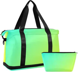 Yellow Turquoise Weekender Bags for Women Travel Duffel Bags with Shoe Compartment Overnight Bag Carry on Sports Duffel Bag with Toiletry Bag for Travel/Business/Gift Yellow Turquoise 02