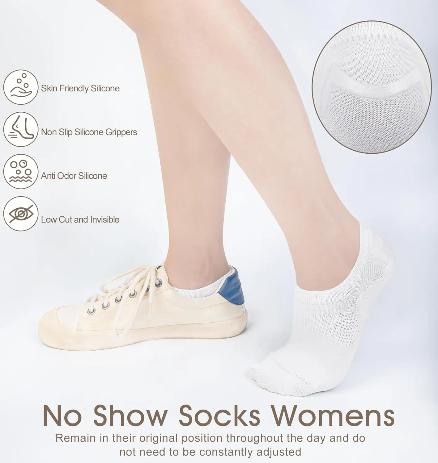 YSense Womens No Show Socks Low Cut Cushioned Cotton Non Slip Invisible Boat Socks 6 Pairs