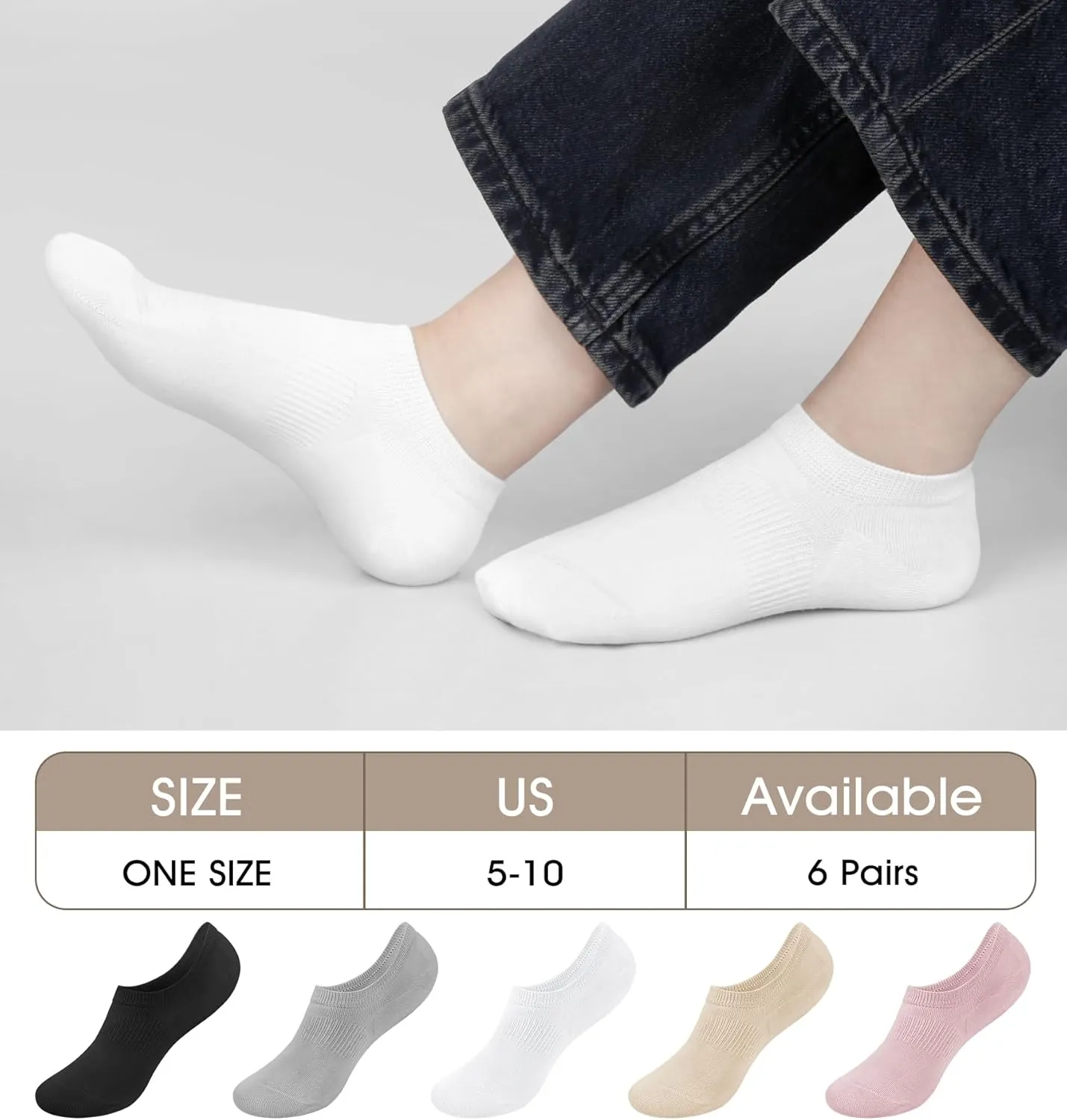 YSense Womens No Show Socks Low Cut Cushioned Cotton Non Slip Invisible Boat Socks 6 Pairs
