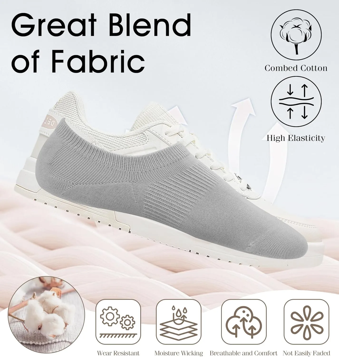 YSense Womens No Show Socks Low Cut Cushioned Cotton Non Slip Invisible Boat Socks 6 Pairs