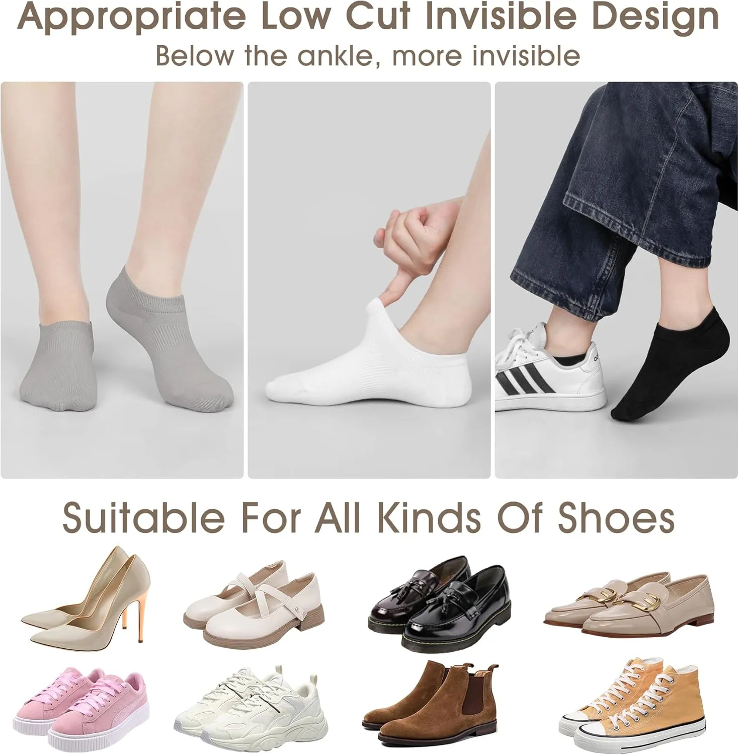 YSense Womens No Show Socks Low Cut Cushioned Cotton Non Slip Invisible Boat Socks 6 Pairs