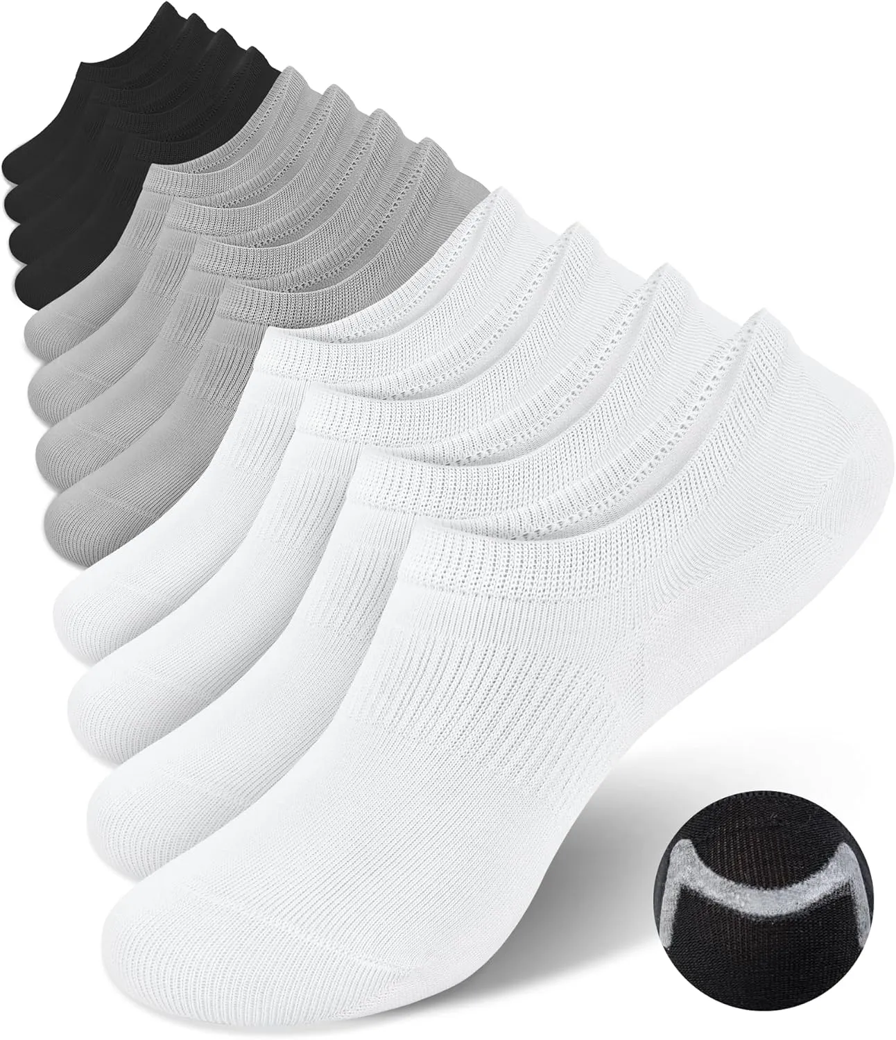 YSense Womens No Show Socks Low Cut Cushioned Cotton Non Slip Invisible Boat Socks 6 Pairs