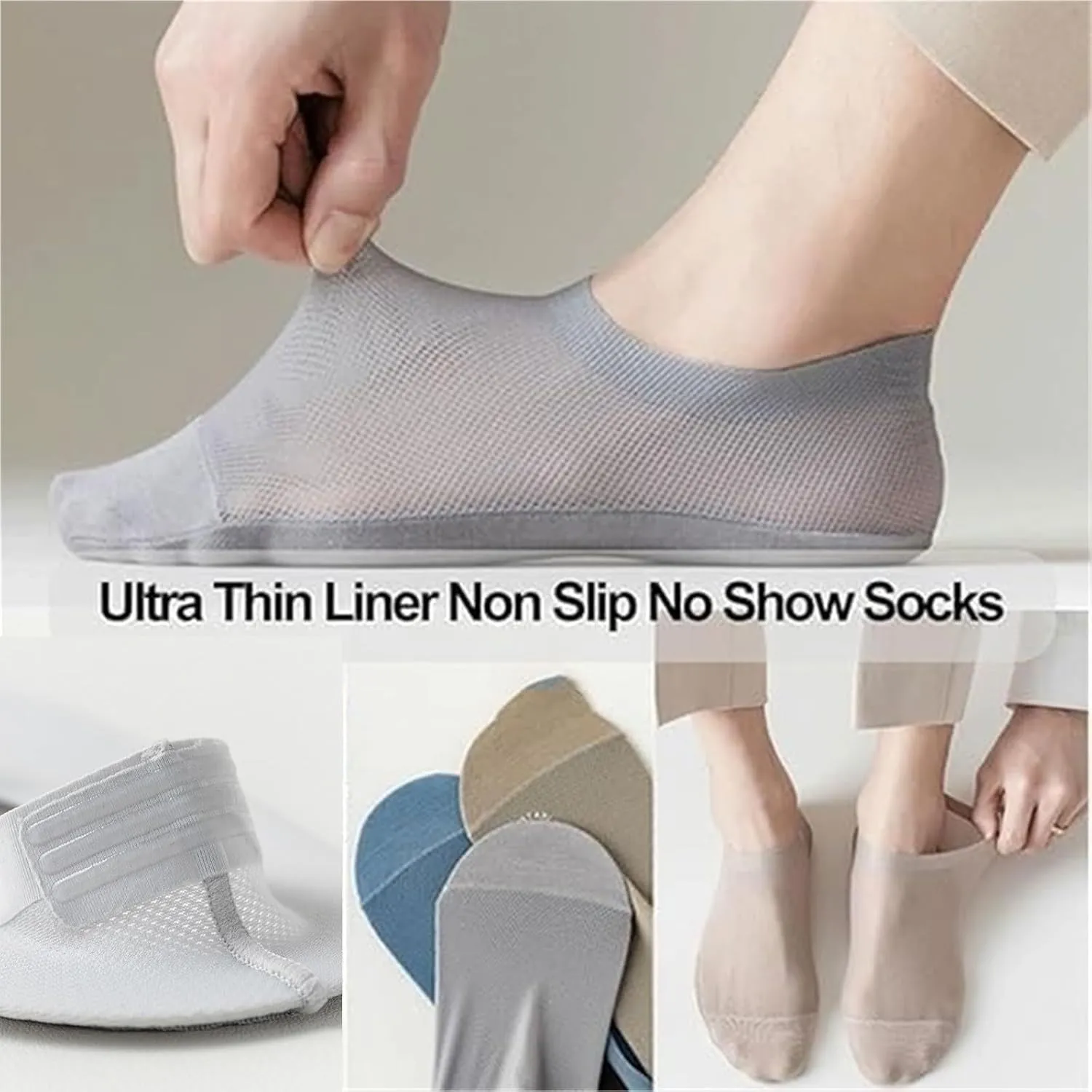 Zeanaturals Ultra Thin Liner Non Slip No Show Socks, Womens Men Soft Breathable Ice Silk Sock oft Lightweight No Show Sock