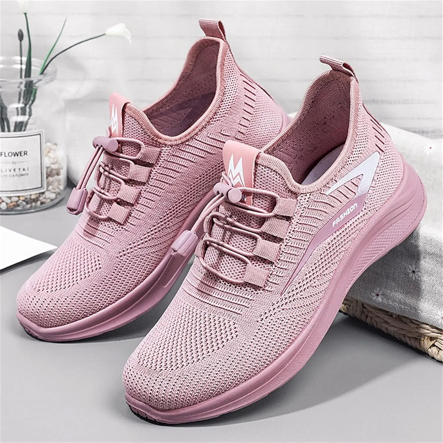 ZSpzx Running Shoes for Women Lightweight Air Cushioned Tennis Sneakers Non Slip Breathable Mesh Gym Workout Sneakers Ladies Walking Plantar Fasciitis Slip On Shoes for Gym Travel Daily Wear